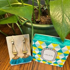 Stella & Dot Lotus Tassel Earrings Gold and Blue Statement Earrings